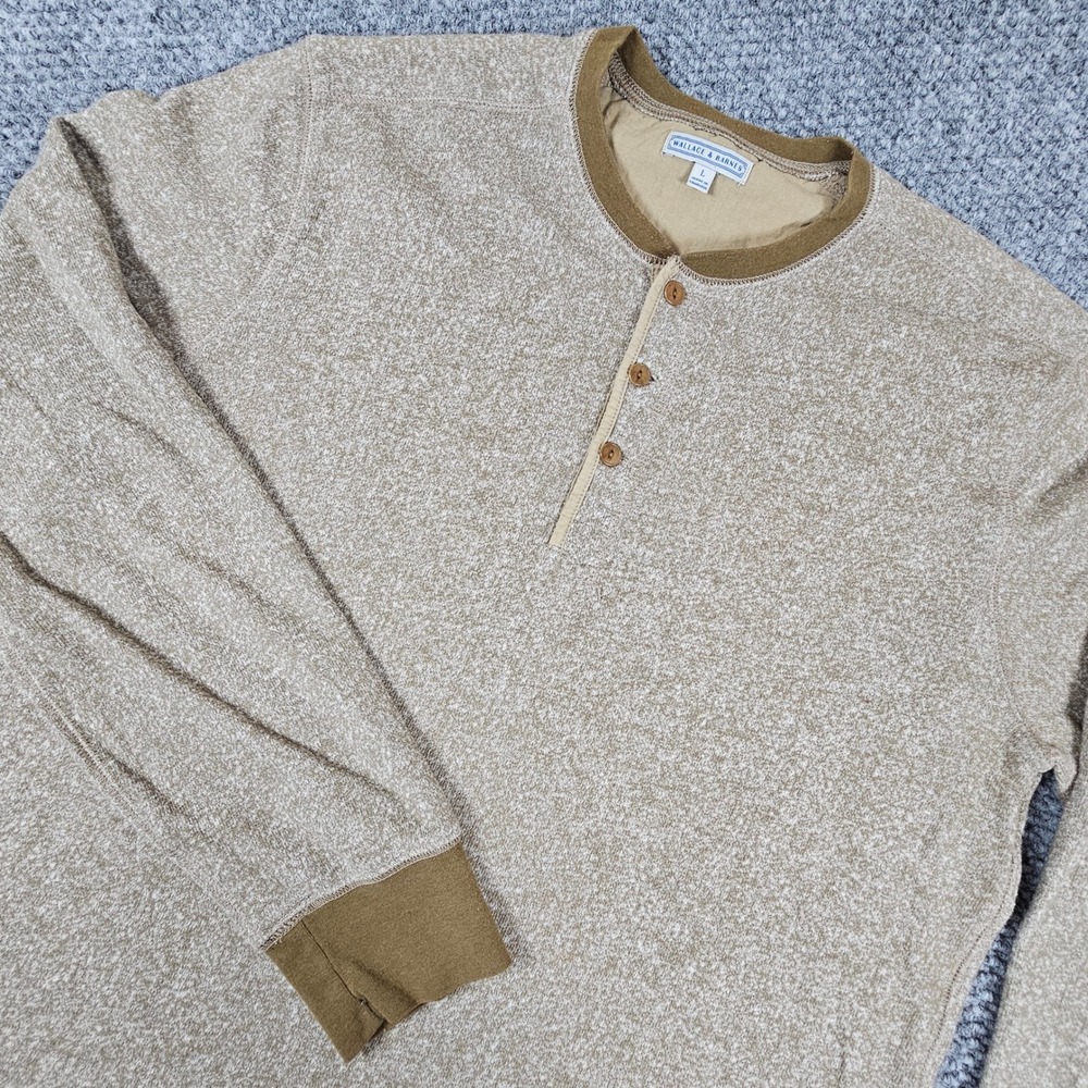 Wallace & Barnes Mens Long Sleeve Henley Sweater‎ Knit Tan Brown Size L
